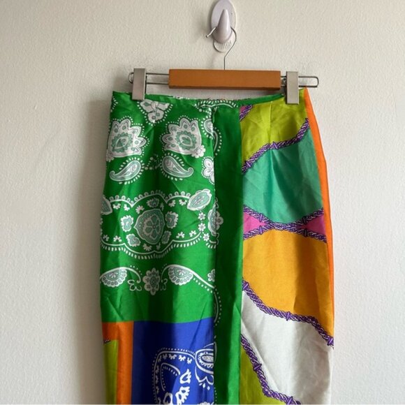 Zara Nod Paisley Colorful Satin Midi Skirt - Picture 7 of 11